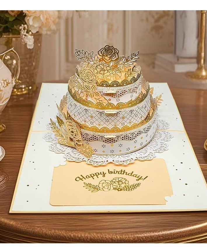Fuwddy 3D Pop Up Happy Birthday Greeting Card with Envelope - Premium Happy Birthday Card for Women Men Kids, Elegant Gold Embossing Design, Unique Gift for Mom Dad Wife Husband - Image 1